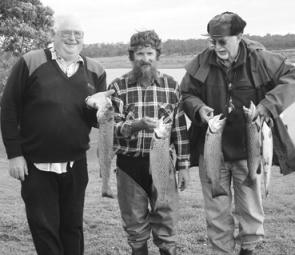 John Smeaton, Rod McMaster and Ralph Dorrington of the Lakeside Anglers Club with a fine catch of brown trout from Tullaroop Reservoir
